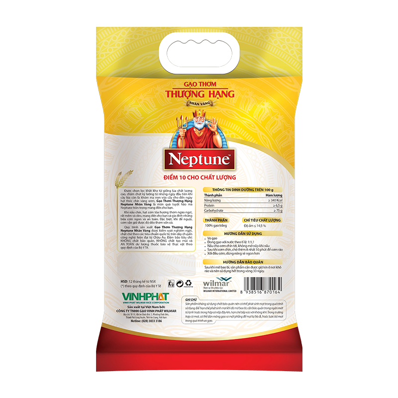 Gạo Thơm Nhãn Vàng Neptune - Túi 5kg