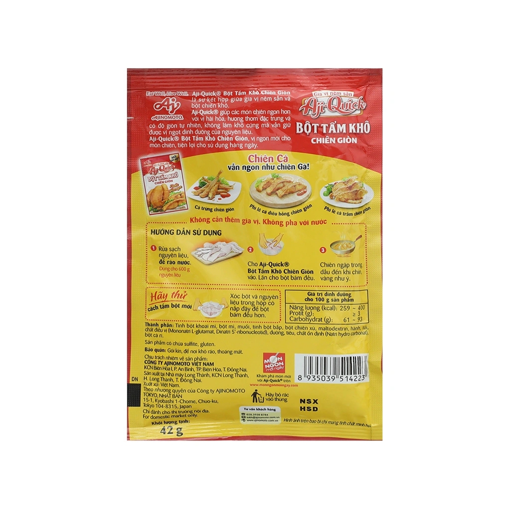 [THÙNG 60 GÓI] Aji-Quick Bột Tẩm Khô Chiên Giòn Gói 42g