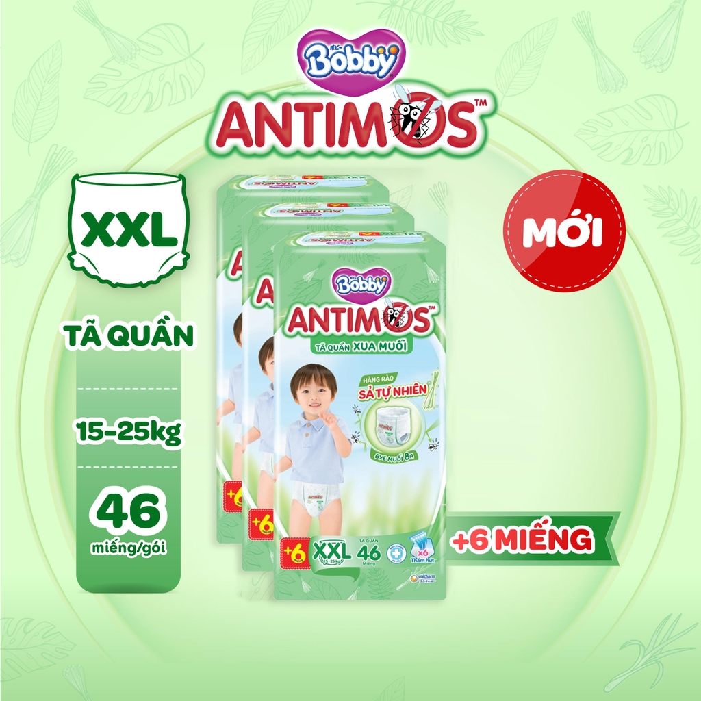 [COMBO 3] Bobby Tã bỉm Quần Antimos Xua Muỗi M52/L50/XL48/XXL46 miếng cho bé