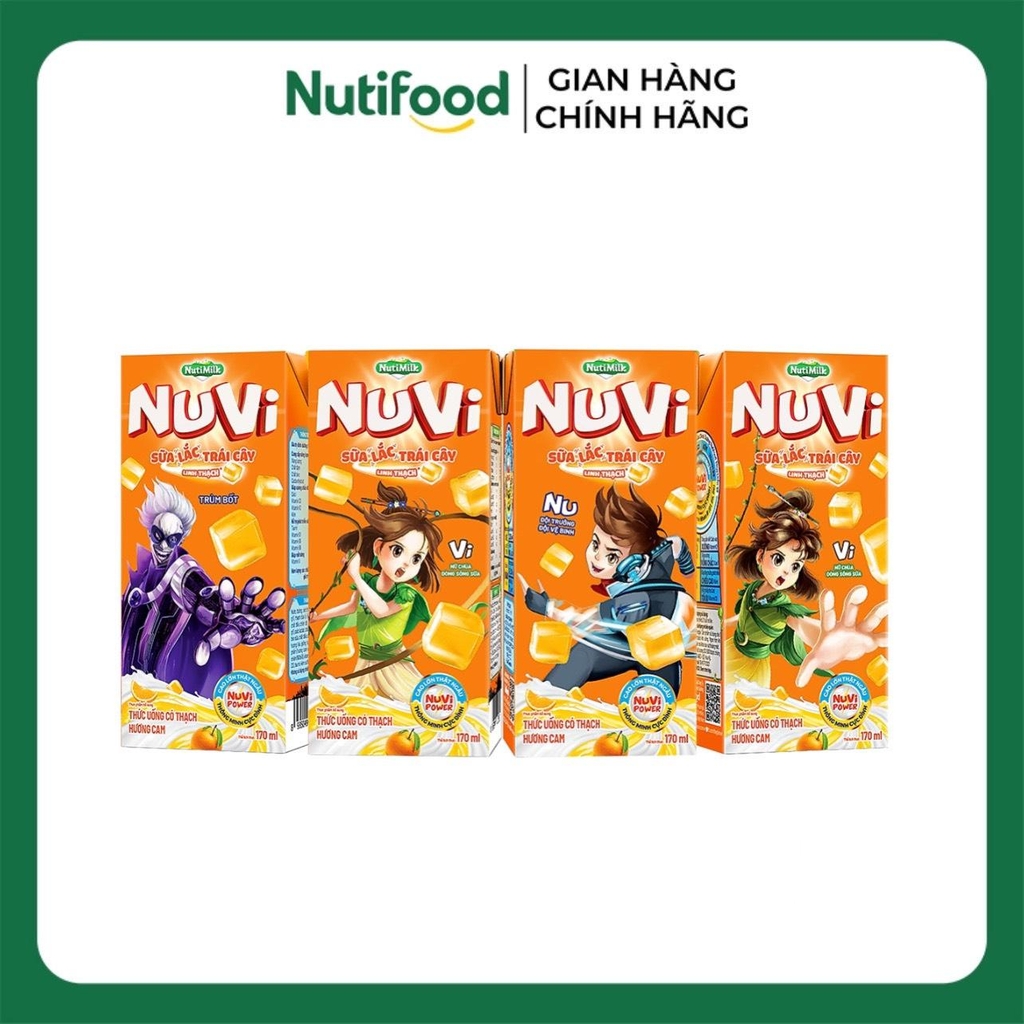 [THÙNG 48] NuVi Thức Uống Sữa Trái Cây Hương Cam/Nho Có Thạch Hộp 170ml