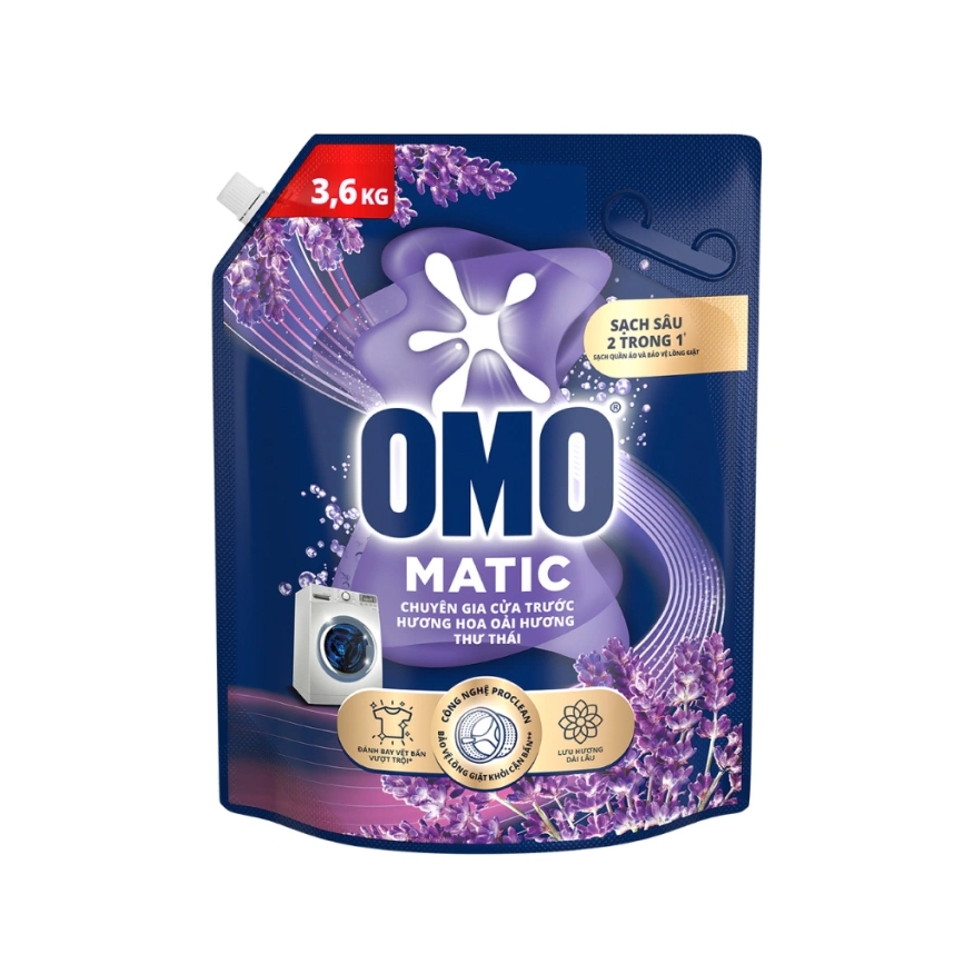 [THÙNG 4 TÚI] Omo Nước Giặt Matic Cửa Trước Hương Hoa Oải Thư Thái Túi 3.6kg