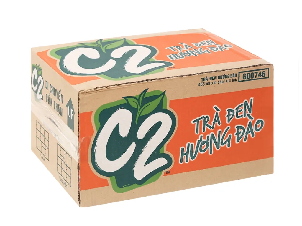 [THÙNG 24 CHAI] C2 Trà Đen Hương Đào Chai 455ml