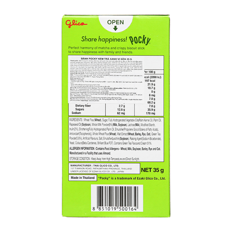 Bánh que Glico Pocky Vị trà Xanh Matcha hộp 35g 120 que