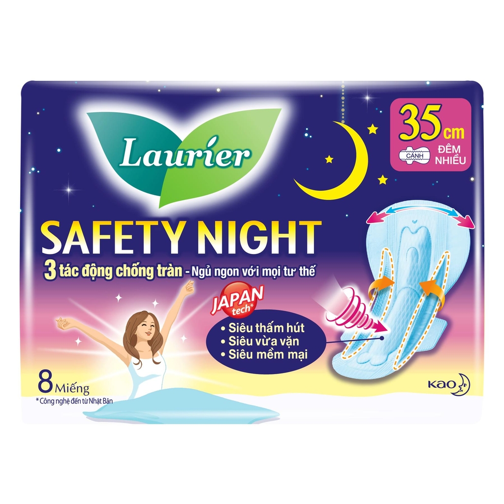 Laurier Băng vệ sinh Safety Night Đêm Siêu An Toàn 35cm 8 miếng
