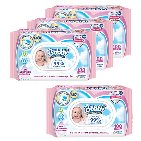 [Combo 4] Khăn ướt Bobby Care có hương - gói 100 tờ