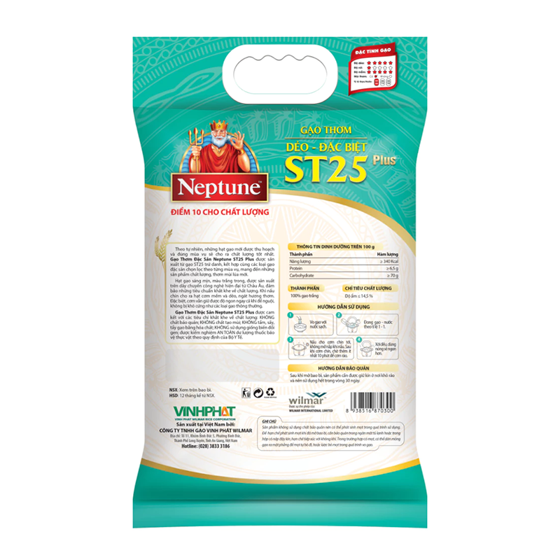 Gạo thơm dẻo - đặc biệt Neptune ST25+ Plus - Túi 5kg