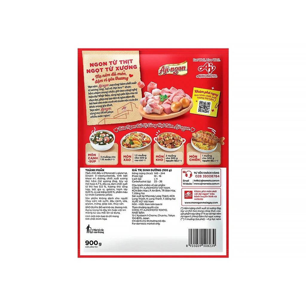 [THÙNG 12 GÓI] Aji-Ngon Hạt Nêm Từ Thịt Heo Gói 900g