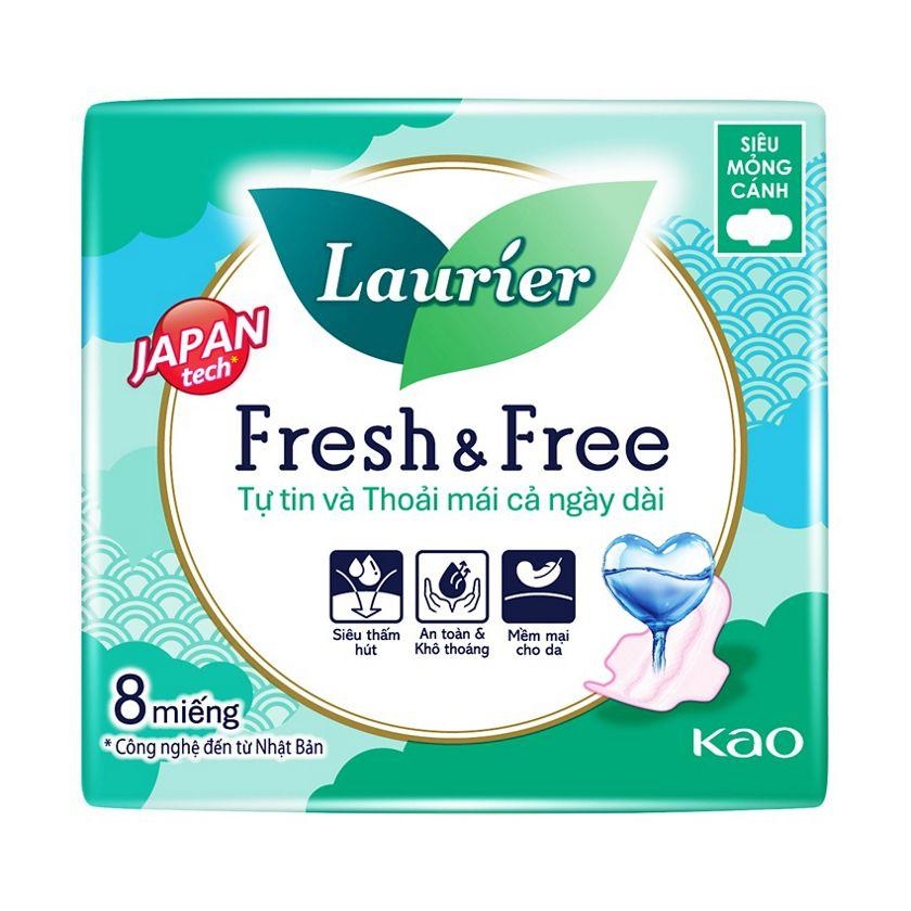 Laurier Băng vệ sinh Fresh & Free Siêu mỏng Cánh 8 miếng