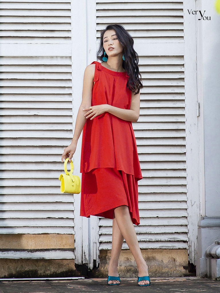 Đầm 2 dây tầng YV LE & CO - Cam gạch
