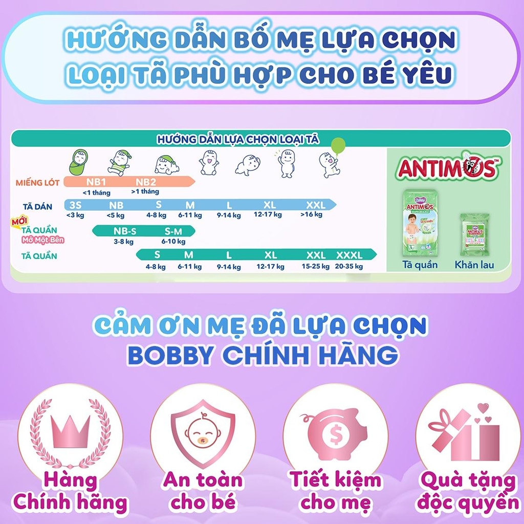 Bobby Tã bỉm quần M76/L68/XL62 Siêu khô thoáng (cộng miếng ngẫu nhiên)