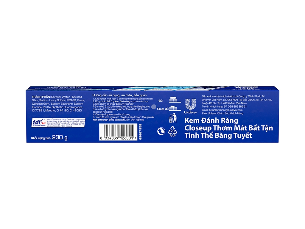 Kem đánh răng Closeup tinh thể băng tuyết 230g