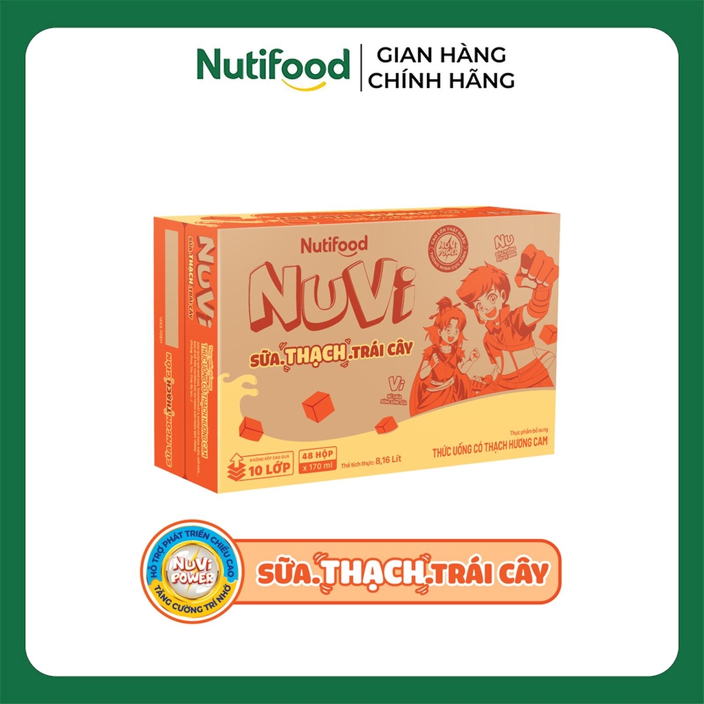 [THÙNG 48] NuVi Thức Uống Sữa Trái Cây Hương Cam/Nho Có Thạch Hộp 170ml