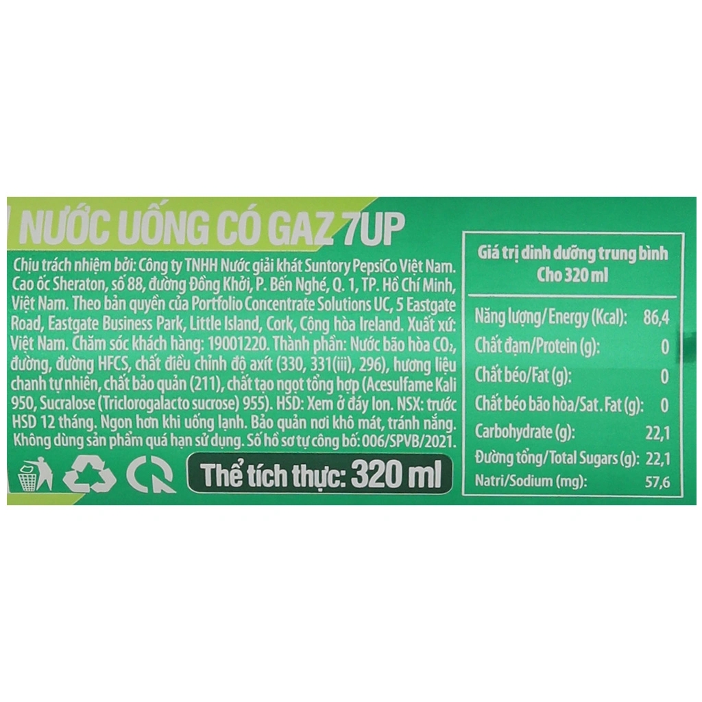 [THÙNG 24 LON] 7Up Nước Ngọt Lon 320ml