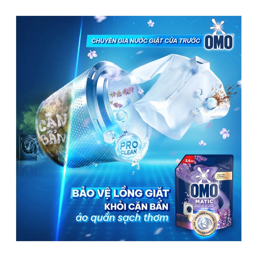 [THÙNG 4 TÚI] Omo Nước Giặt Matic Cửa Trước Hương Hoa Oải Thư Thái Túi 3.6kg