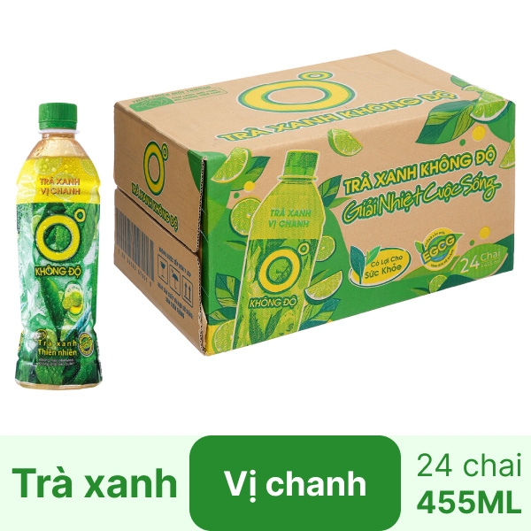 [Combo kèm lốc 12 chai nước tinh khiết] [Thùng 24 chai] Không Độ Trà Xanh Vị Chanh Chai 455ml_901115