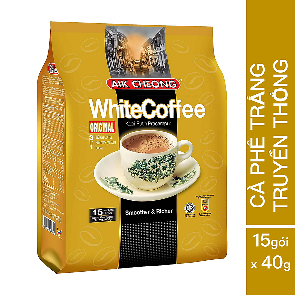 Cà phê trắng truyền thống 3 trong 1 Aik Cheong - 600g (15 Gói x 40g)