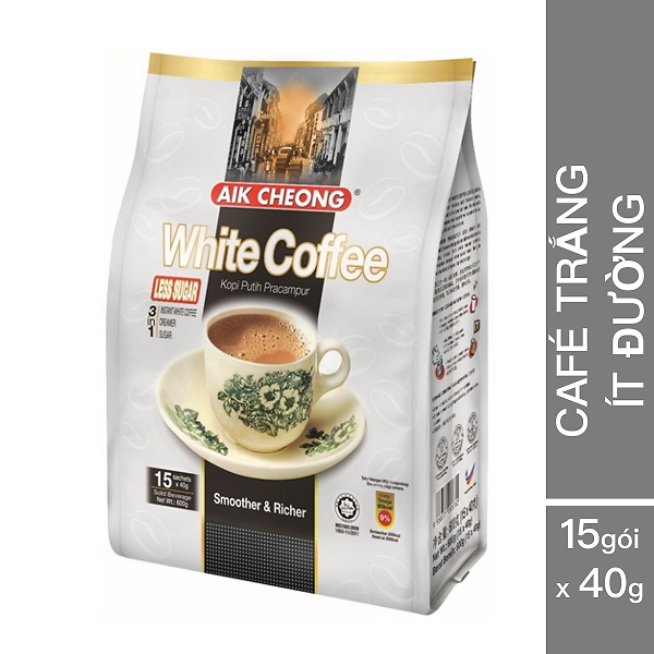 Cà phê trắng ít đường (less sugar) Aik Cheong White Coffee - 600g (15 gói x 40g)