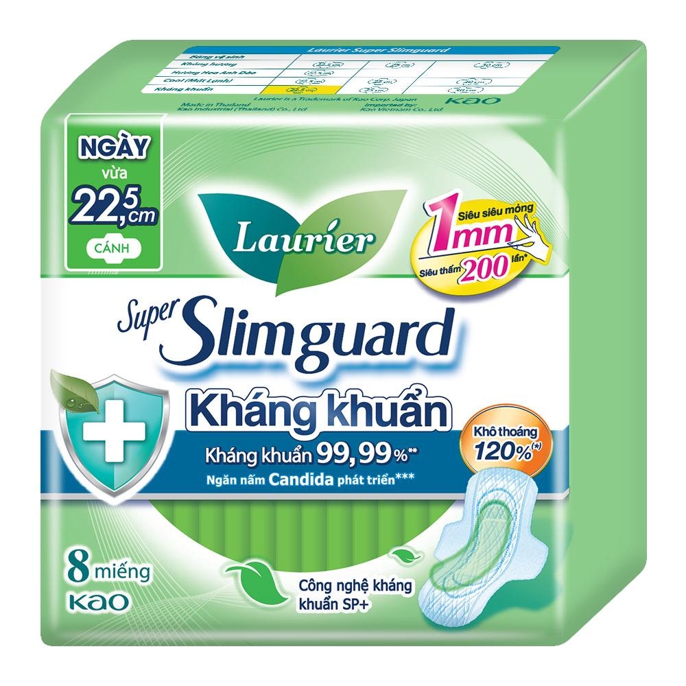 Băng vệ sinh Laurier Siêu Mỏng 1mm Kháng khuẩn 22.5cm 8 miếng