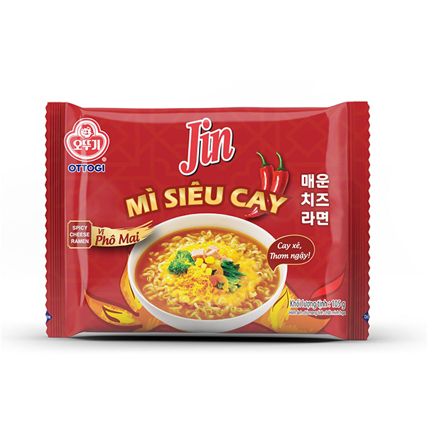 Combo 5 gói mì Jin siêu cay vị phô mai Ottogi 105g