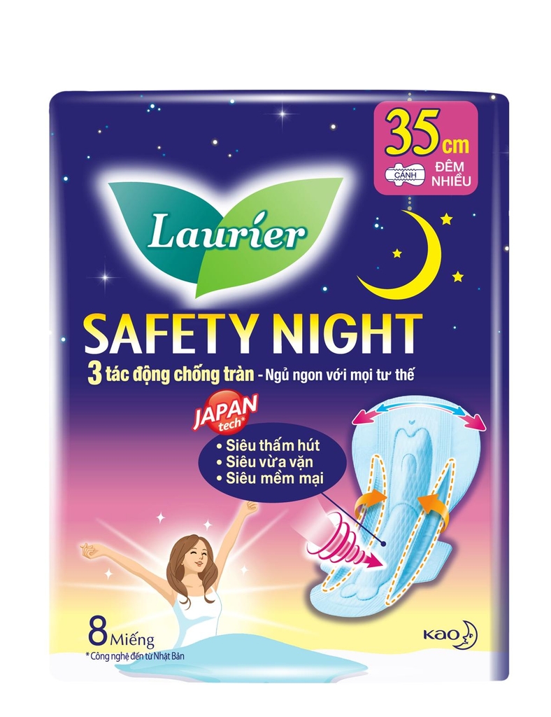 Laurier Băng vệ sinh Safety Night Đêm Siêu An Toàn 35cm 8 miếng