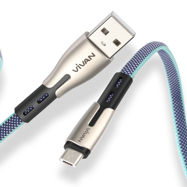 Cáp sạc và truyền dữ liệu micro USB VIVAN BTK-M 2.4A  Android 1m - Trắng, xanh dương