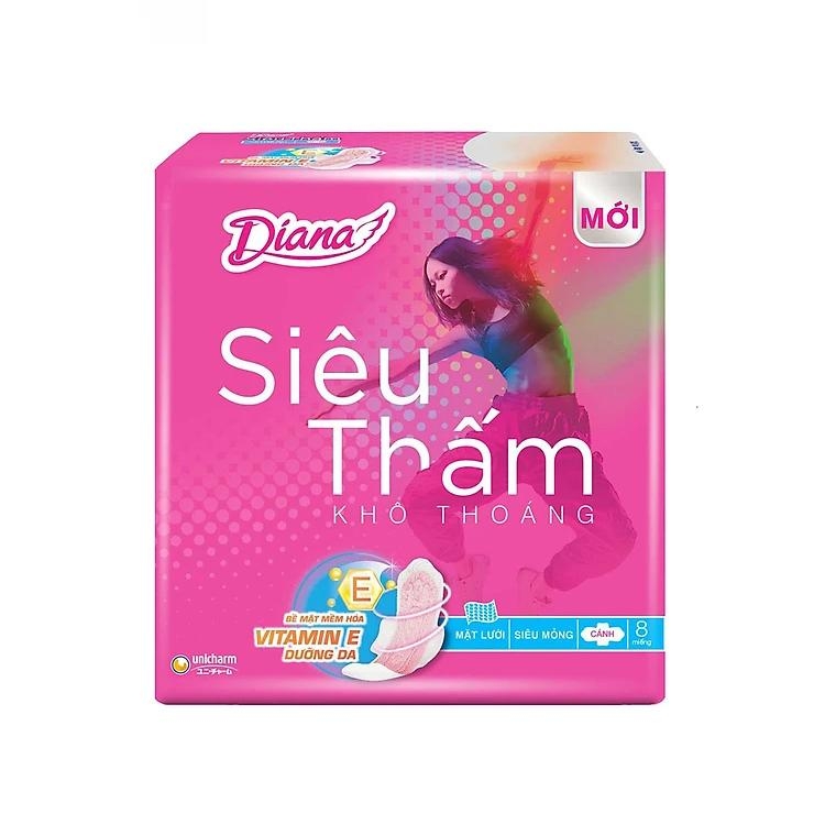 [THÙNG 48] Diana Băng vệ sinh Siêu thấm siêu mỏng cánh/không cánh (8 miếng/gói)