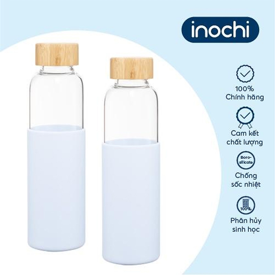 Bình nước thuỷ tinh bọc silicon Nikko 550ml - Xanh