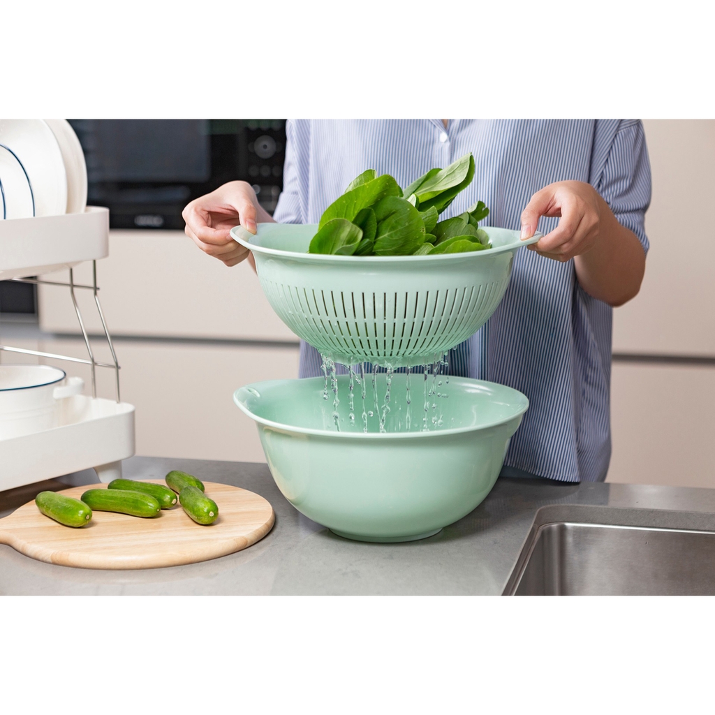 Bộ thau rổ cao cấp Yoko 30cm - Trắng kem