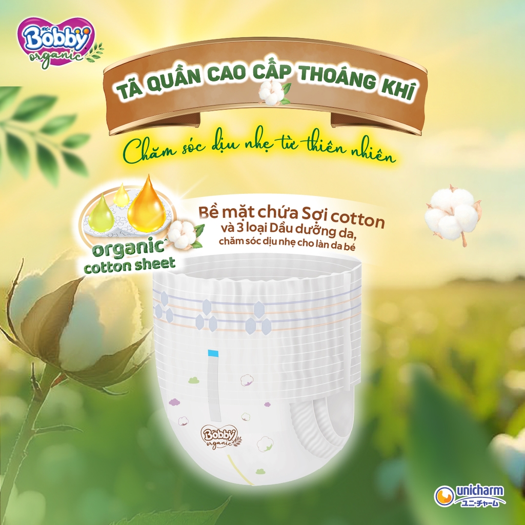 [TẶNG MIẾNG NGẪU NHIÊN] Tã bỉm quần cao cấp Bobby Organic chăm sóc dịu nhẹ từ thiên nhiên L60