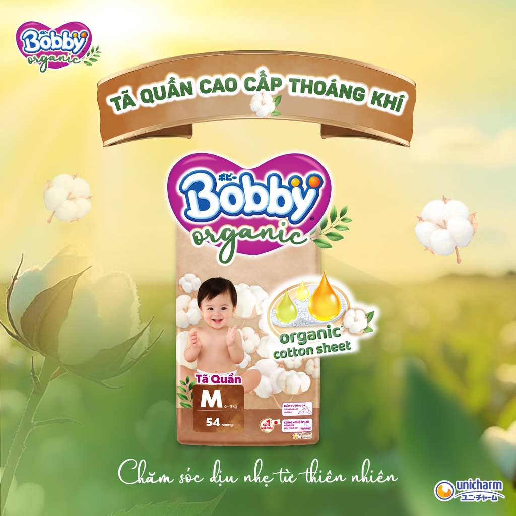 [TẶNG MIẾNG NGẪU NHIÊN] Tã bỉm quần cao cấp Bobby Organic chăm sóc dịu nhẹ từ thiên nhiên XL56