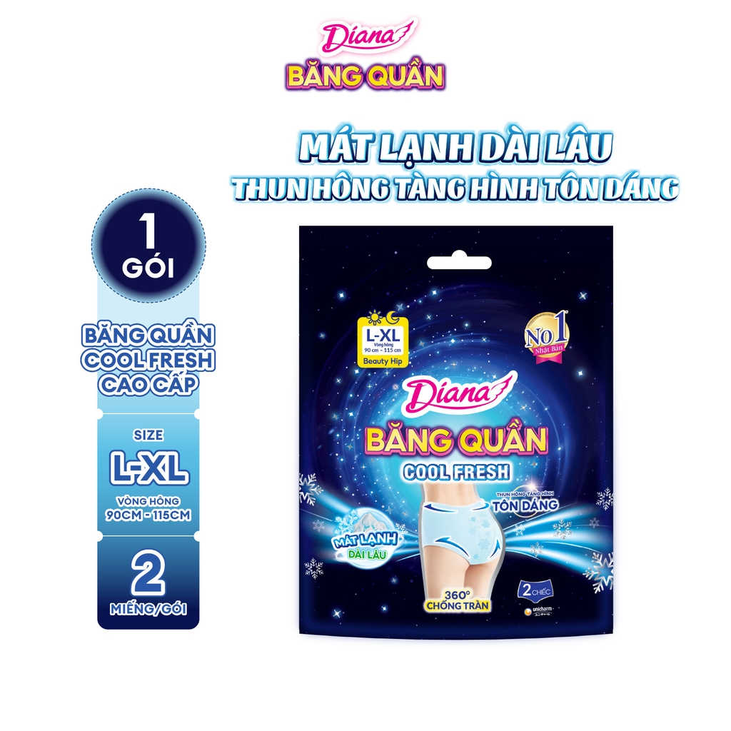 [Thùng 16 Gói] Diana Beauty Hip Băng Vệ Sinh Dạng Băng Quần Cool Fresh M-L/L-XL 2 -2601_010668/010675