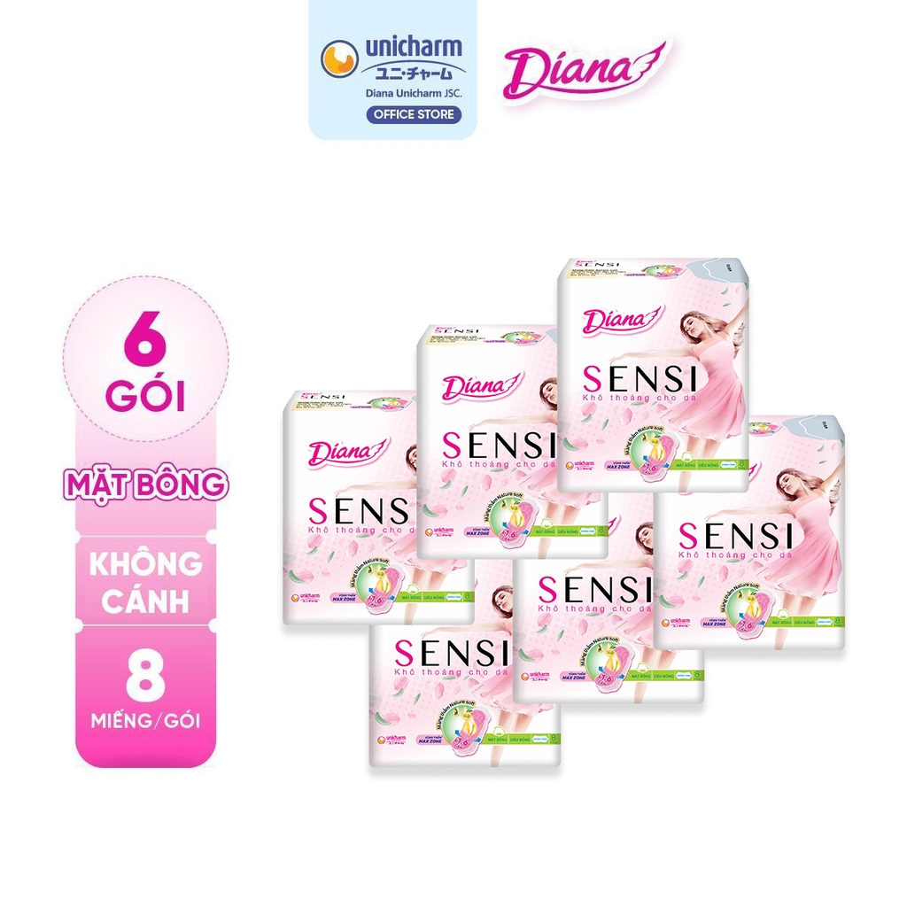 [COMBO 6] Diana Băng vệ sinh Sensi siêu mỏng cánh/không cánh 8 miếng/gói