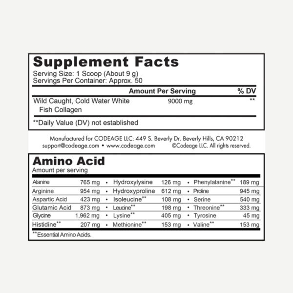 Marine Collagen Peptides Codeage - Unflavored 50 Serving Canister - 450g