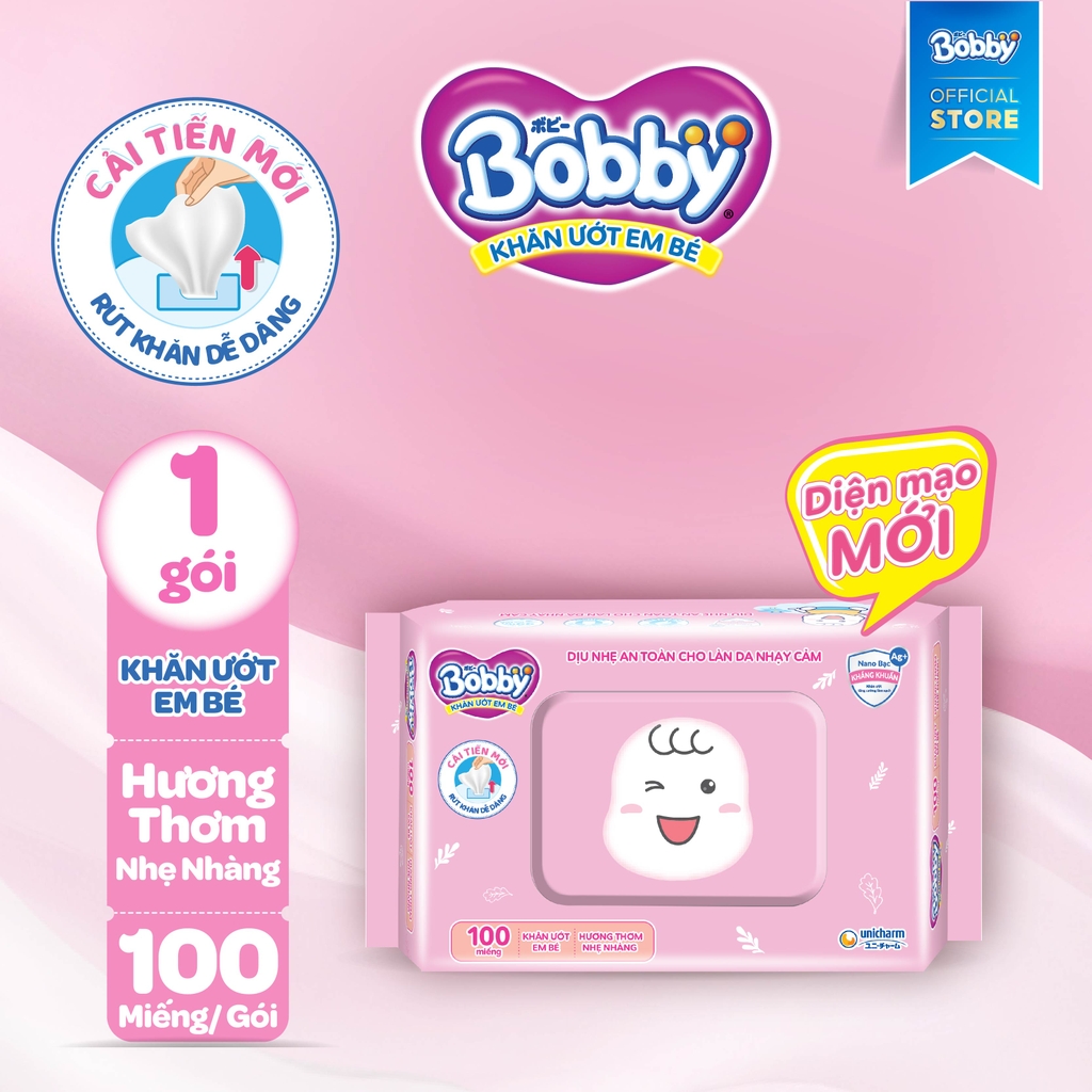 [THÙNG 16 GÓI] Khăn ướt Bobby Care không hương/có hương - gói 100 tờ