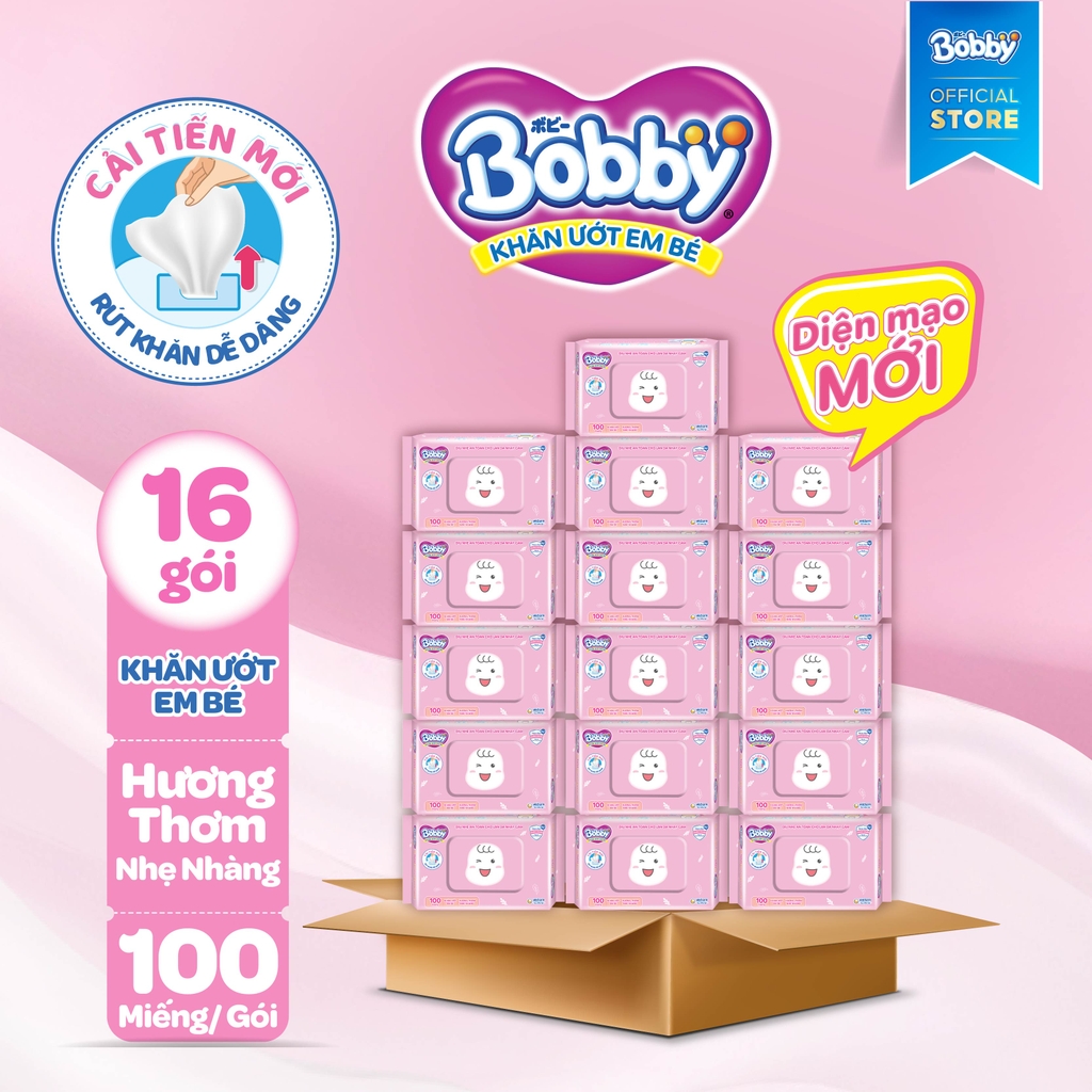 [THÙNG 16 GÓI] Khăn ướt Bobby Care không hương/có hương - gói 100 tờ
