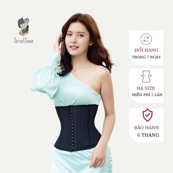 [HCM] Đai nịt bụng giảm mỡ định hình eo thon Latex Corset Chuẩn Châu Âu lưới màu đen phiên bản không viền chữ