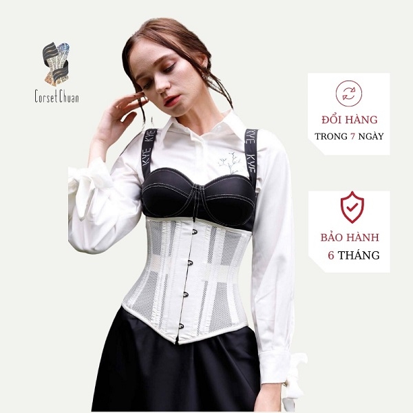 [HCM] Đai nịt bụng Corset lưới Corset Chuẩn thắt dây phía sau siêu định hình eo - MÀU ĐEN