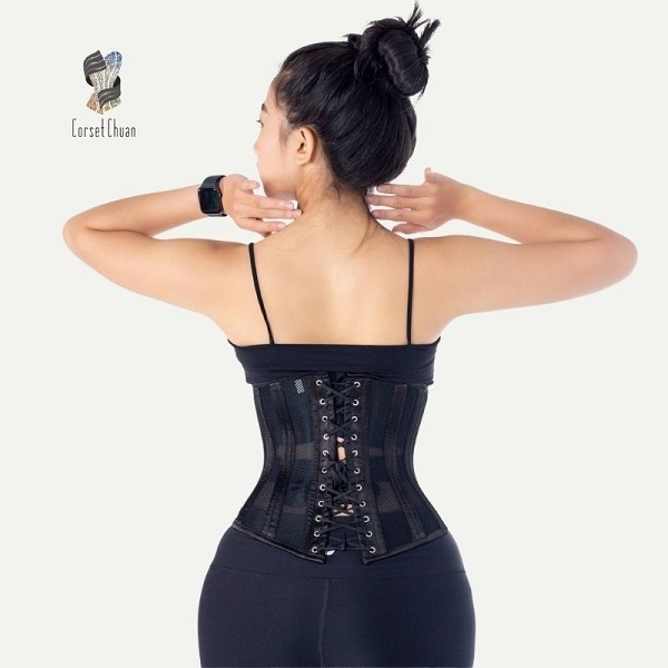 [HCM] Đai nịt bụng Corset lưới Corset Chuẩn thắt dây phía sau siêu định hình eo - Màu đen