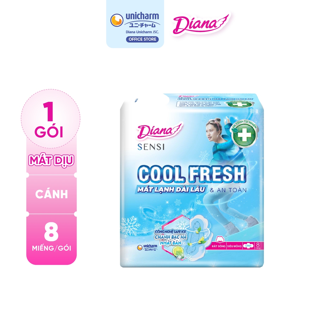 [THÙNG 48] Diana Băng vệ sinh Sensi Cool Fresh siêu mỏng cánh/không cánh gói 8 miếng/gói