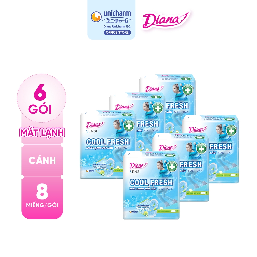 [THÙNG 48] Diana Băng vệ sinh Sensi Cool Fresh siêu mỏng cánh/không cánh gói 8 miếng/gói