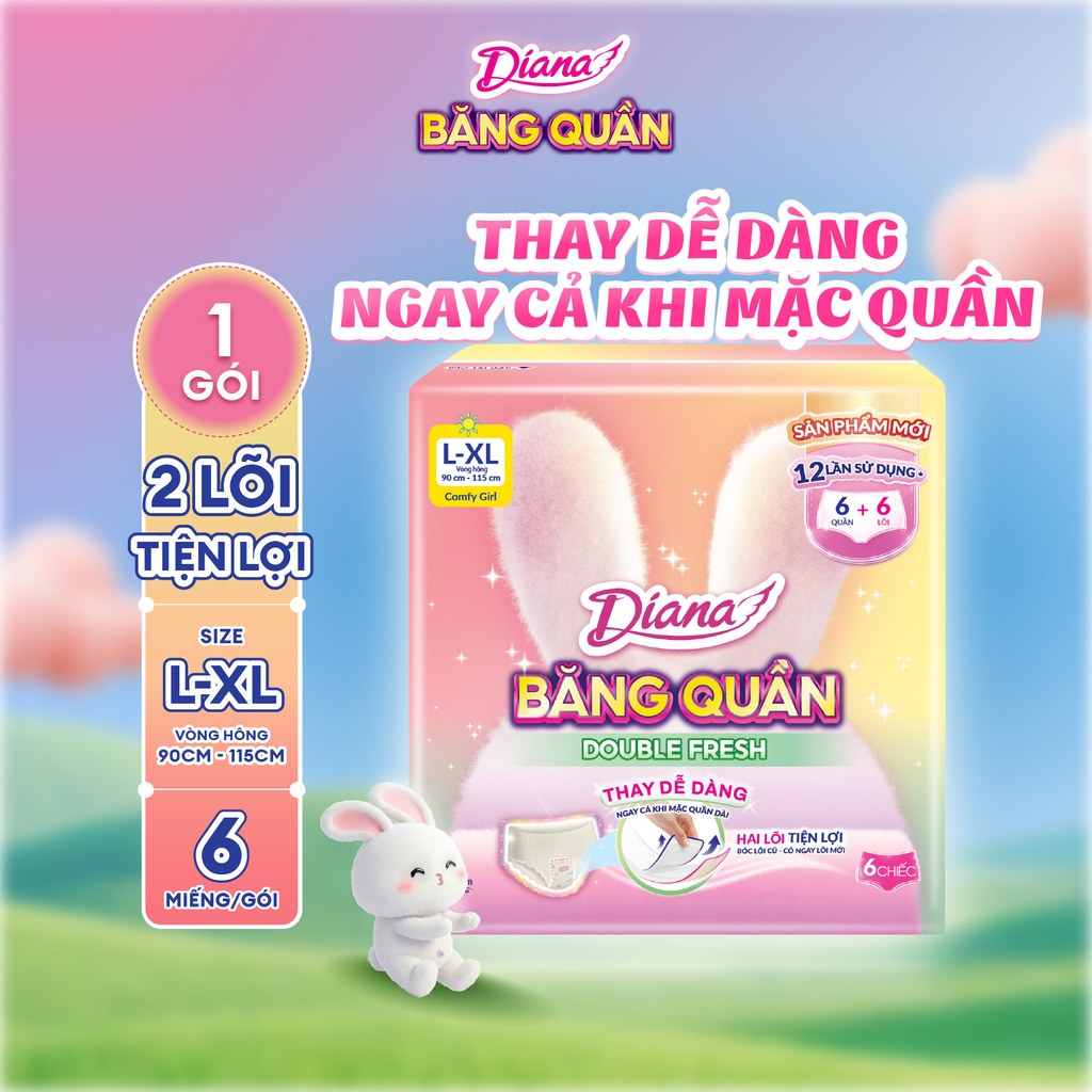 [Thùng 24 Gói] Diana Double Fresh Băng Vệ Sinh Dạng Băng Quần 2 lõi M-L 6_010736/010743