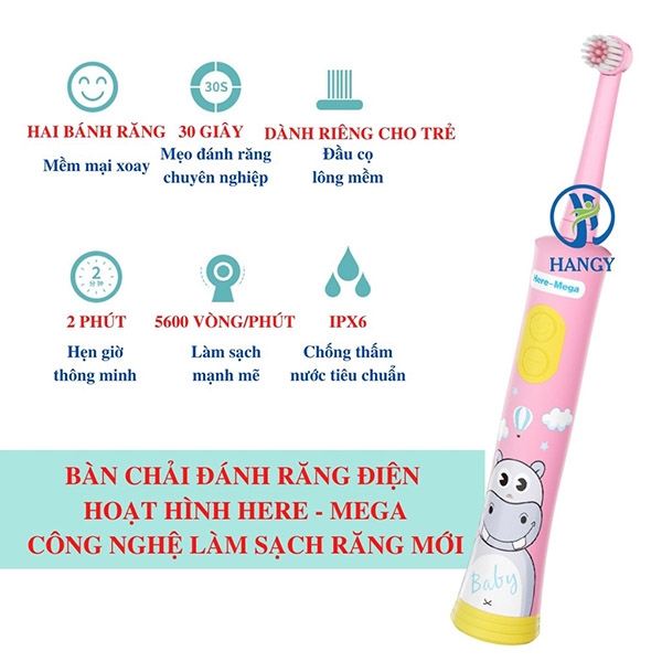 [HN] Bàn chải điện đánh răng trẻ em Here-Mega xoay tự động