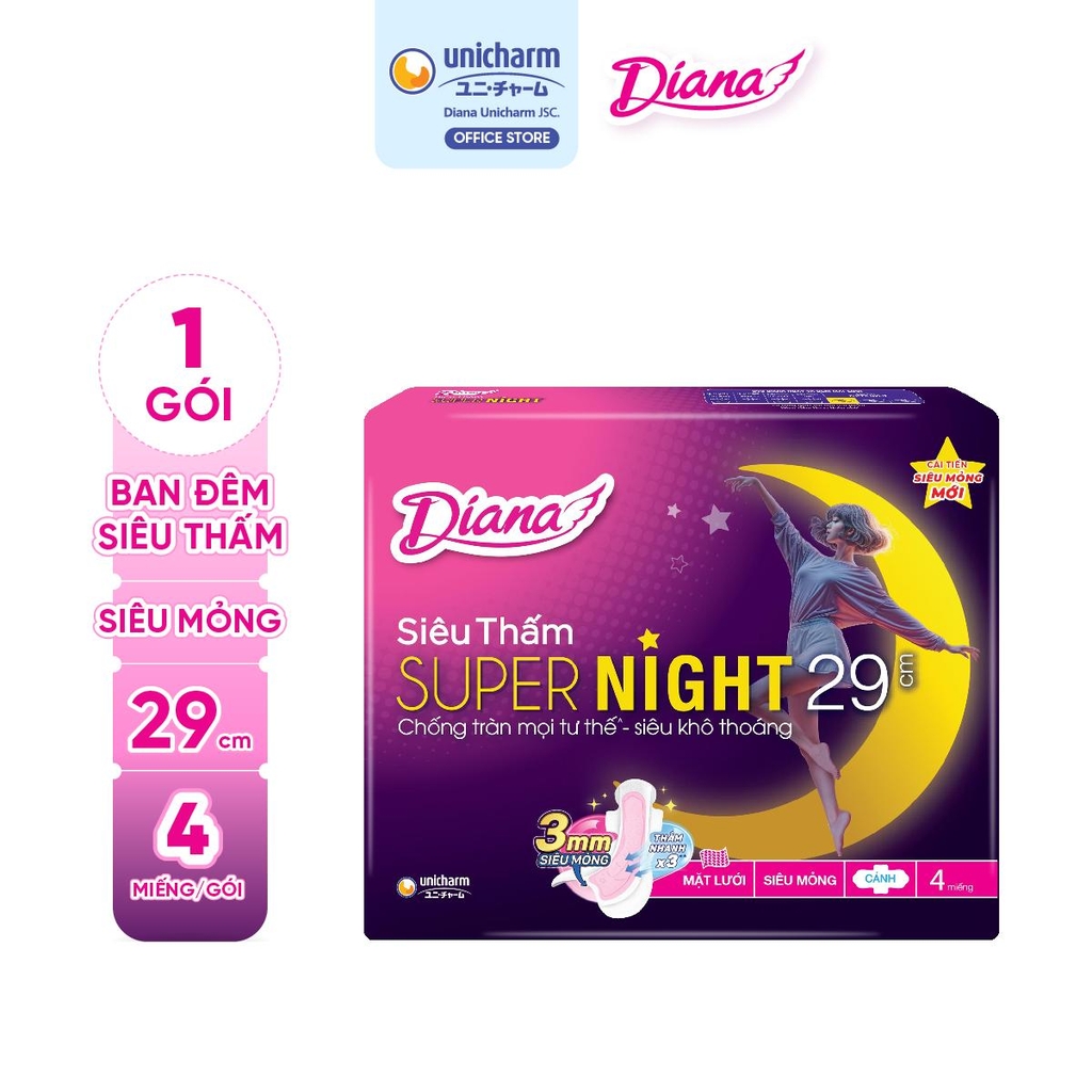 [COMBO 6] Diana Băng vệ sinh Siêu thấm Super Night 29cm 4 miếng/gói