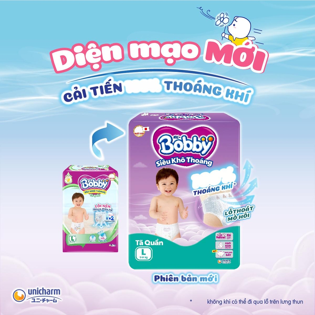 [COMBO 4] Bobby Tã bỉm quần M76/L68/XL62/XXL56 Siêu khô thoáng (cộng miếng ngẫu nhiên)
