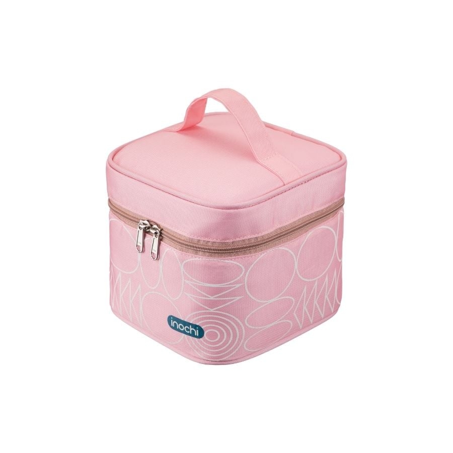Bộ hộp thuỷ tinh vuông Nikko kèm túi giữ nhiệt Yoshino - Hồng phấn