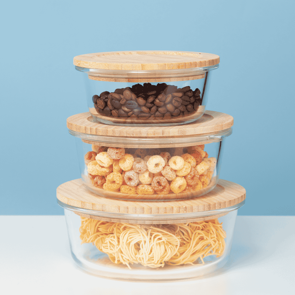 Hộp thuỷ tinh tròn nắp tre Nikko 950ml