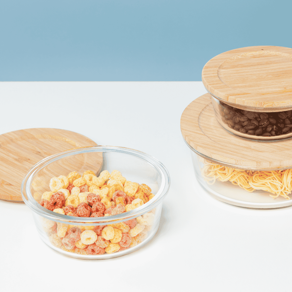 Hộp thuỷ tinh tròn nắp tre Nikko 950ml