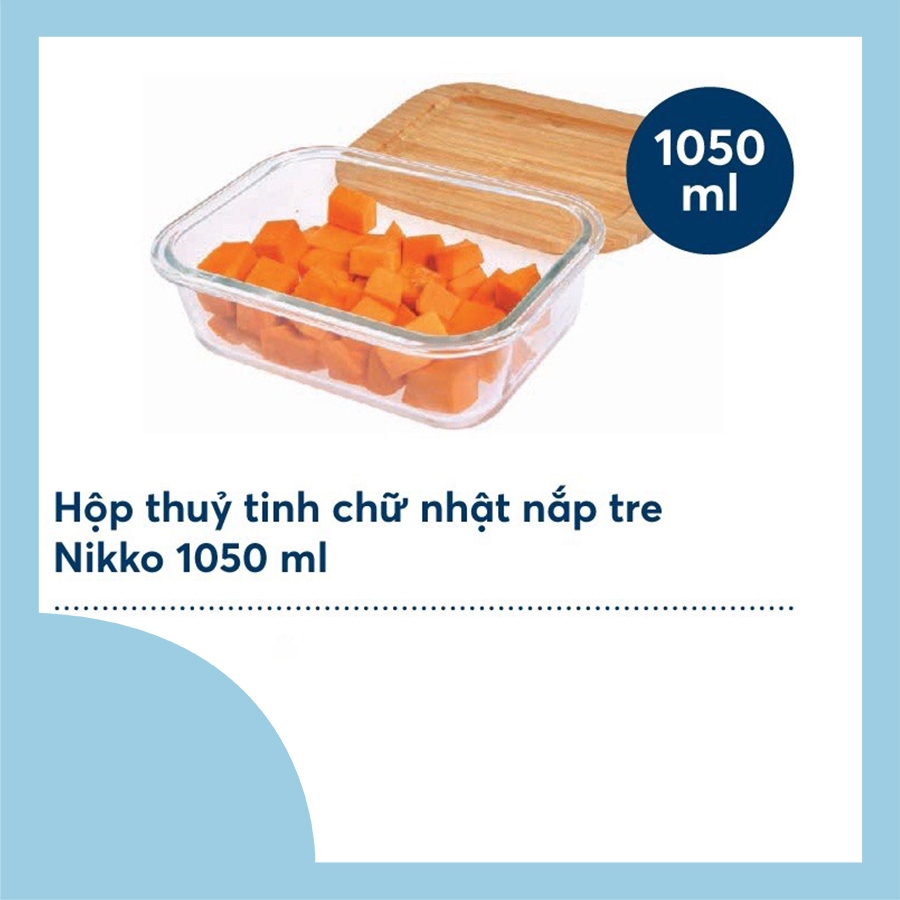 Hộp thuỷ tinh chữ nhật nắp tre Nikko 1050ml