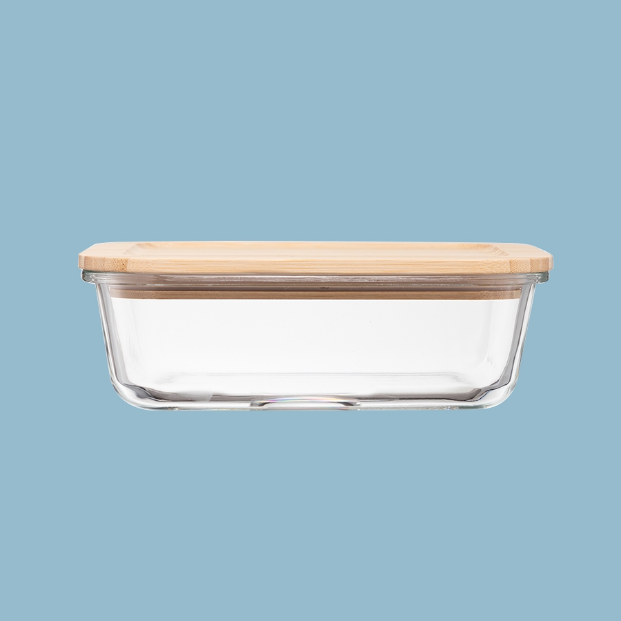 Hộp thuỷ tinh chữ nhật nắp tre Nikko 370ml