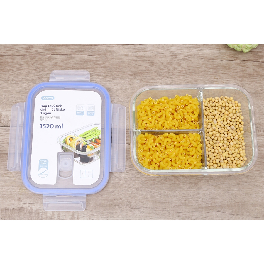 Hộp thuỷ tinh chữ nhật Nikko 1520ml (3 ngăn)